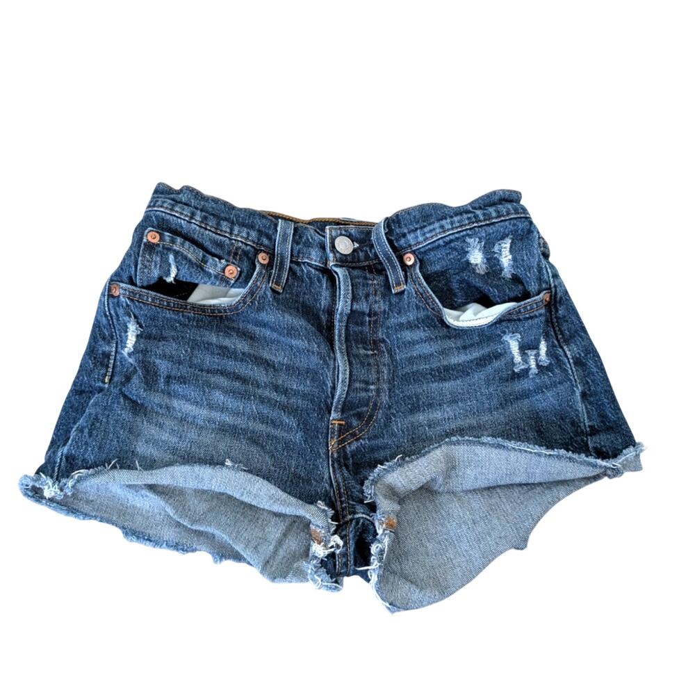 Levi's Women's Size 26 Cut Off Denim Dark Wash Mini Jean Shorts Distressed